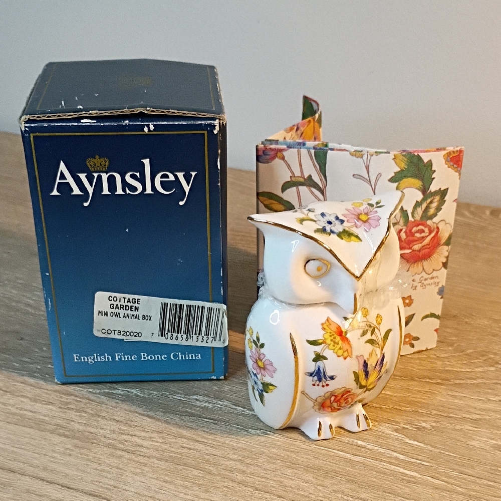 Aynsley Cottage Garden Mini Owl Animal Box English Fine Bone China New Old Stock